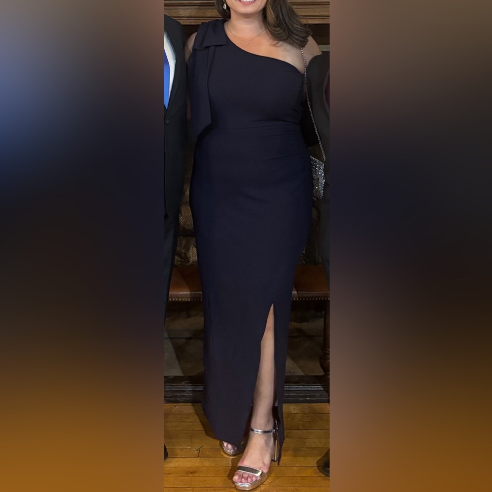 Source Unknown Navy One Shoulder Dress